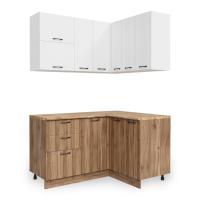 Кухонный гарнитур Угловой Бари Белый жемчуг/Тач Белый/Орех Антик (Столеш. Дуб Вотан)/1,4м