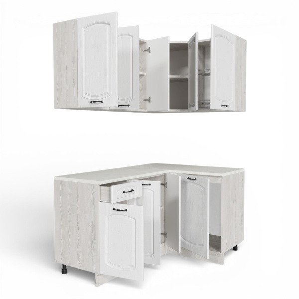 Кухонный гарнитур угловой Равенна Сосна лофт / Дуб светлый (столеш Луанда+сушка+планка) 1,5м