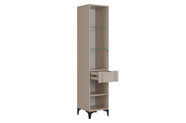 Шкаф однодверный со стеклом Рич кашемир/фрапучино матовый/черный