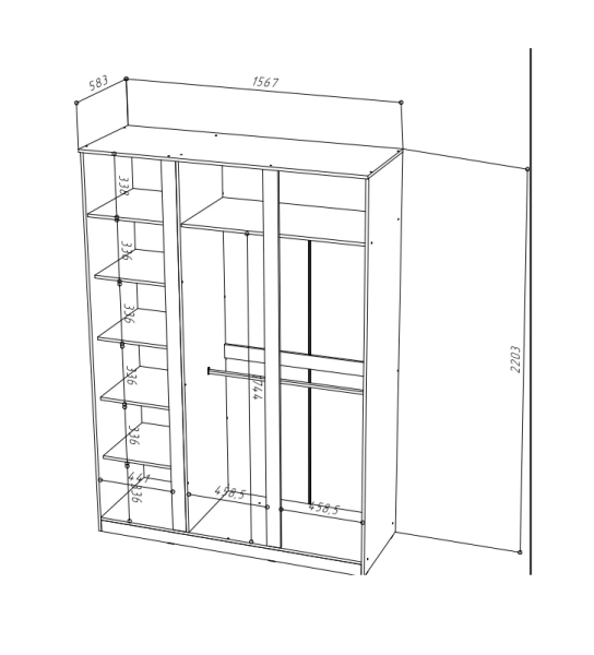 STERN Шкаф 3-х дверный с зеркалом Дуб Вотан