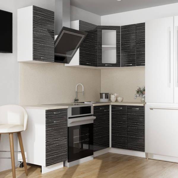 Кухонный гарнитур Танго  №7 Черный страйп(столеш Берил+сушка+планка)