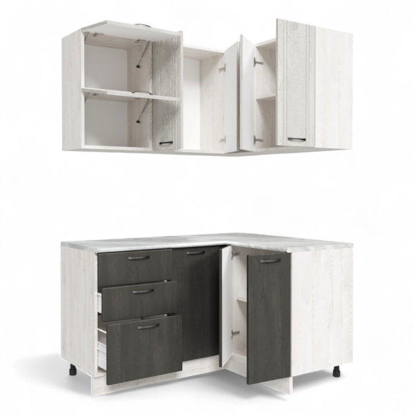 Кухонный гарнитур Угловой Бари Сосна лофт/Асфальт светлый/Асфальт темный(Столеш. Этория)