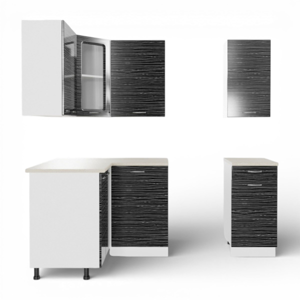 Кухонный гарнитур Танго  №7 Черный страйп(столеш Берил+сушка+планка)