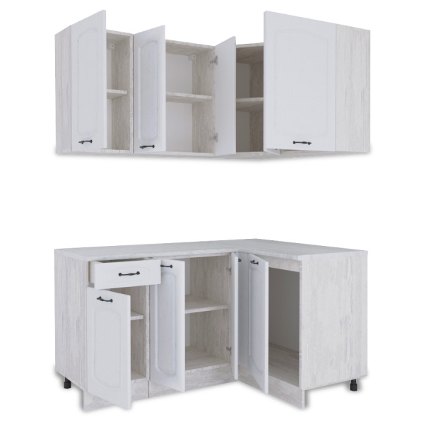 Кухня УГЛОВАЯ  Равенна Сосна лофт / Дуб светлый (столеш Олива+Планки) 1,5м.