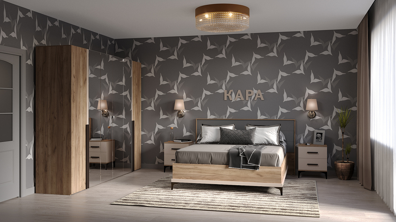 Кара 2 Тумба прикроватная Дуб Табачный Craft/Велюр