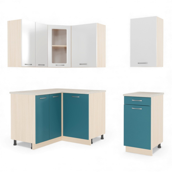 Кухонный гарнитур "Танго" белый/бирюза (столешик, без мойки)