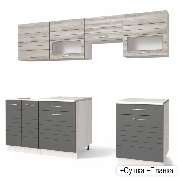 Кухонный гарнитур РУМБА №5/1 Анкор светлый ЯСЕНЬ / ГРАФИТ 