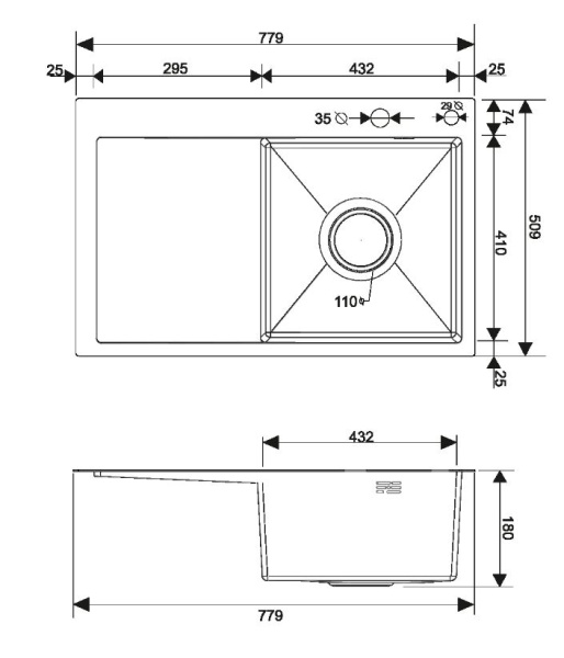 MRK-7851 BL - R Набор 2 в 1 РМС кухонная мойка с левым крылом+дозатор 