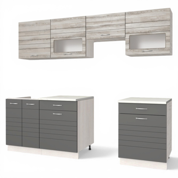 Кухонный гарнитур РУМБА №5/1 Анкор светлый ЯСЕНЬ / ГРАФИТ 