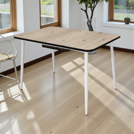 Стол Корсика,1200(+400)*800, бабочка,металл белый, пластик Биск.сосна, B1