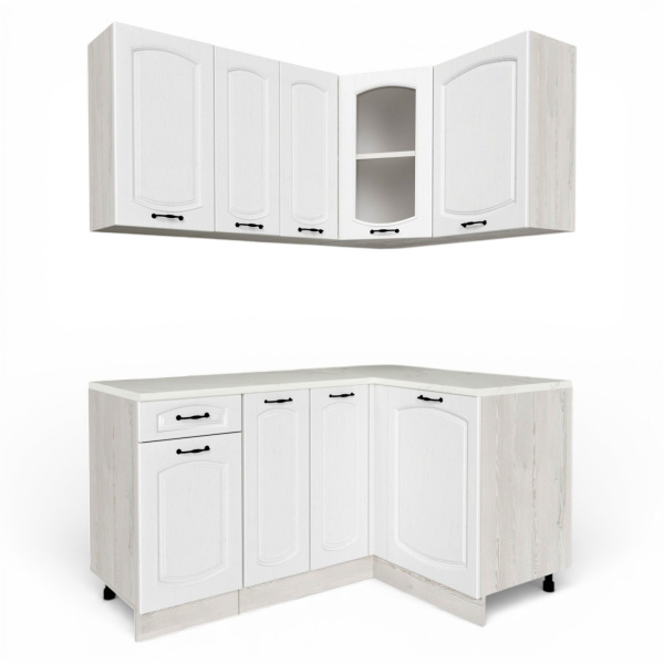 Кухонный гарнитур угловой Равенна Сосна лофт / Дуб светлый (столеш Луанда+сушка+планка) 1,5м