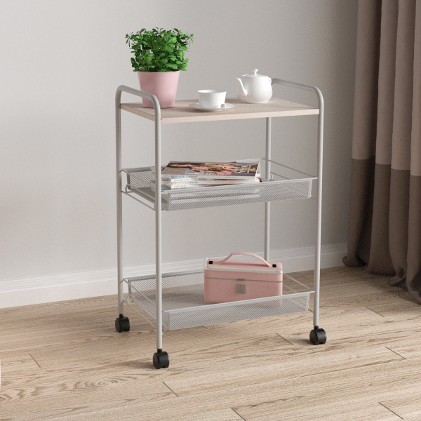 Этажерка "Ладья 33 КС (колес и стол под дер)Серый 3секц