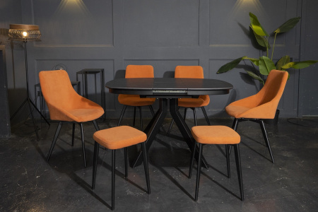 Стол Сохо-2С 120х90 (+32) (царга Черный/МДФ+PVC Черный/Black marble), нога №111Q черный