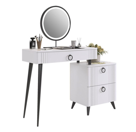 Ева Туалетный столик (с тумбой)/Белое дерево/Белый матовый