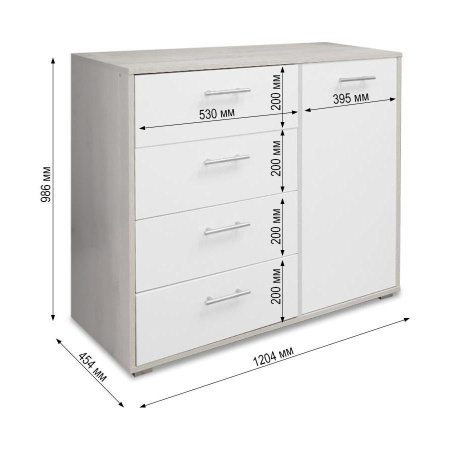 Комод БН-175-04  (986) Сосна лофт/Белый