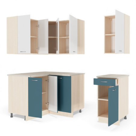 Кухонный гарнитур "Танго" белый/бирюза (столешик, без мойки)