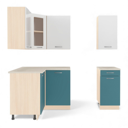 Кухонный гарнитур "Танго" белый/бирюза (столешик, без мойки)